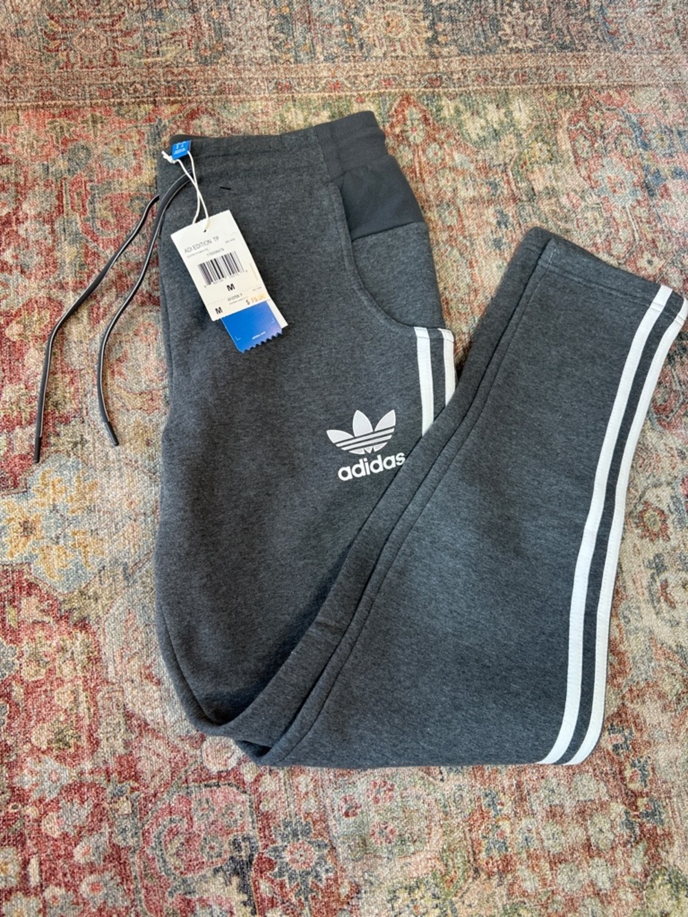 adidas Men’s Charcoal Gray Joggers with White Stripes
